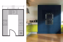 Le plan de cuisine en U a bien des avantages : il permet de multiplier les surfaces de plan de travail, d'accueillir un maximum de meubles de cuisine et de gros électroménager. Par Nicolas Sallavuard, architecte...