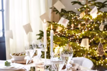 LUBERON Assiette à dessert en faïence blanche, 22cm 4,59 euros l'unité. LUBERON Assiette plate en faïence blanche, 27cm, 4,99 euro l'unité ; SILHOUETTE Flûte à vin en cristallin, 32cl, 4,59 euros l'unité, Alinéa.