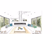 Claire Coirier, formée à l'école Boulle, est décoratrice d'intérieur et aquarelliste.
Elle accompagnera les conseils déco de Cécilia de croquis aquarellés réalisés sur le vif durant l'entretien