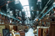 Chandelier, sérigraphies sur acétate et lustre anamorphique