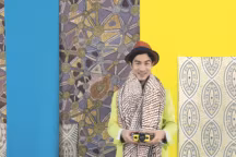 "Pop Up" en polyamide et élasthanne, collection Architectonic, 108 euros le m en 140 cm, Boussac. "Watom" en lin brodé, 198 euros le m en 130 cm. "Le temps du rêve" en coton, collection Origines, 167 euros le m en 140 cm. 
"Jaya" en coton, collection Origines, 143 euros le m en 136 cm. "Musquito" en viscose, lin et coton, collection Origines, 145 euros le m en 138 cm. 
"Portor" en coton, dessin Mathias Kiss, 82 euros le m en 140 cm. "Océanie" en coton, collection Origines, 205 euros le m en 132 cm, le tout Pierre Frey. Alexandre porte le tissu "Jaya" en coton, 143 euros le m en 136 cm, Pierre Frey, un ensemble, Viktor & Rolf "Monsieur, et un chapeau, Stetson. Appareil photo "Pentax Q10", Ricoh.