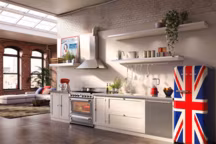 ReÌfrigeÌrateur/congeÌlateur Smeg (réf. FAB28LUJ1), modèle anneÌes 50 orné de l'Union Jack. Classe eÌnergeÌtique A++. Prix de vente conseillé : 1 499,99 euros. Centre de cuisson Smeg (réf. TR90IX), esthétique Victoria en inox, multifonction, catalyse, double chaleur tournante, induction classe énergétique B. Prix de vente conseillé : 2 599,99 euros. Contact : www.smeg.fr