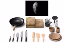 Les ustensiles de cuisine de la collection Thierry Marx et Habitat.

La ligne compte une planche à découper en hêtre massif (49 euros et 79 euros), une spatule en caoutchouc (6 euros), un wok en fonte (39 euros), une cuillère à pancake en hêtre massif (6 euros), une spatule en hêtre massif (6 euros), une cuillère ronde en hêtre massif (6 euros), une tasse à thé en hêtre massif, une assiette à dessert en hêtre massif (15,50 euros), une assiette en hêtre massif (19,80 euros), un bol en hêtre massif (22,90 euros), un huilier/vinaigrier en verre soufflé bouche (9 euros), un mortier pilon en marbre blanc (38 euros), un tablier (15 euros), un pack de trois torchons (12 euros), un couteau à pain (29,90 euros), un couteau à viande (29,90 euros), un couteau à légumes (29,90 euros), un couteau à filets (24,90 euros) et un couteau d'office (19,90 euros).