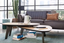 Plus d'info : table basse Prato, set de deux, en tramwood fumé, environ 115 x 90 cm et 102 x 61,5 cm, 449 euros, H&H.