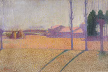 Achille Laugé, L'Hort à Cailhau, 1902. Huile sur toile, 52 x 79 cm. Trois œuvres de l'artiste exposées à la Fondation de l'Hermitage, réalisées selon la technique de la touche divisée et témoignant de l'amour du peintre pour les lumières intenses de sa région d'Occitanie.