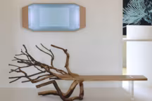 Banc fallenTree - Chêne sculpté et naturel-piètement en verre borosilicate - Edition 2011