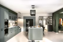 Plus d'info : cuisine Délia Tribu XXL, 3 coloris au choix, support MDF, revêtement Laqué Laminate, 3 997 euros (prix selon implantation type), ixina.