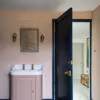 Pink Ground No.202 | Modern Emulsion; Setting Plaster No.231 & Hague Blue No.30 | Estate Eggshell; Strong White No.2001 | Modern Eggshell. Chez Farrow & Ball.
