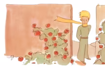 Le petit prince dans la roseraie... Exposition A la rencontre du Petit Prince au Musée des Arts Décoratifs du 17 février au 26 juin 2022.