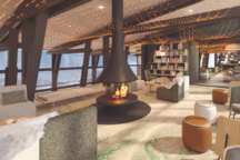 Fil décoratif côté sol, la topographie trace du mobilier vintage, ici dans le lounge flambant neuf.