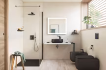 La salle de bains prend des couleurs avec cette porcelaine vitrifiée proposée en " Beige », " Coffee », " Pearl » et " Onyx » et à l'aspect satiné doux à l'oeil et au toucher.