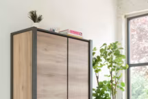 Version haute, l'armoire en impose dans le salon. Dimensions, L.100 x P. 44 x H. 190 cm, 1399 euros. H&H.