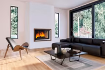 " Antony » est une cheminée encastrée dans un coffrage, à effectuer lors de la pose. Elle dispose d'un pré-cadre en émail blanc à l'intérieur avec un sur-cadre extérieur couleur marron glacé. Autres coloris possibles, encombrement 99 x 68 cm. Cheminées Philippe.