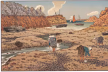 Le port de Loguivy à marée basse, 1905. Lithographie, 230 x 354 mm. Imprimerie Eugène Verneau. Henri Rivière connaissait bien ce port de pêche des Côtes-d'Armor,où il fit construire sa maison avec vue sur l'estuaire du Trieux.