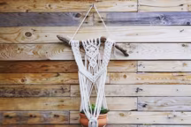 suspension pour plante e macramé et bois flotté