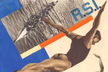 Gustav Klucis, Spartaklada, 1928, Moskau. Les Hirondelles (plongeon), 1928. Collage, photomontage et gouache sur papier, 44,2 x 28,6 cm. Riga, Latvian National Museum of Art. Détail.