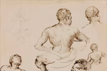 Géricault Théodore, Cinq croquis d'après le modèle Joseph et un cavalier, 1818-1822 (Date estimée). Plume et encre brune. Lyon, Musée des Beaux-Arts.